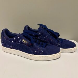 Puma Suede Classic 'Splatter Navy' Blue Gold Smash V2 Men's Sneakers - Size 9